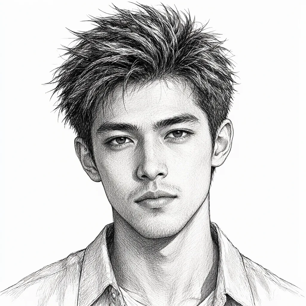 Manga ink portrait of a young man with spiky hair (AI-generated)