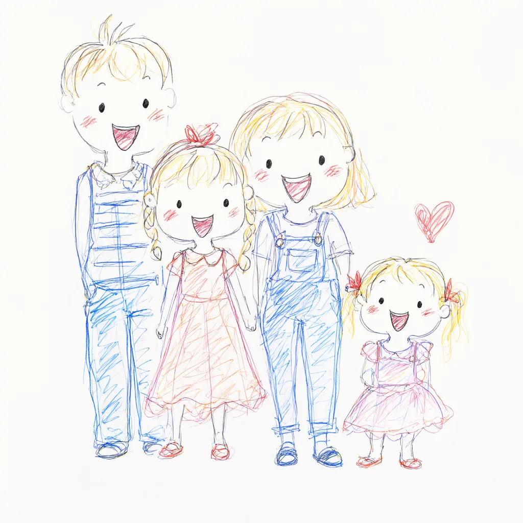 Hand-drawn doodle of a cartoon family (AI-generated)