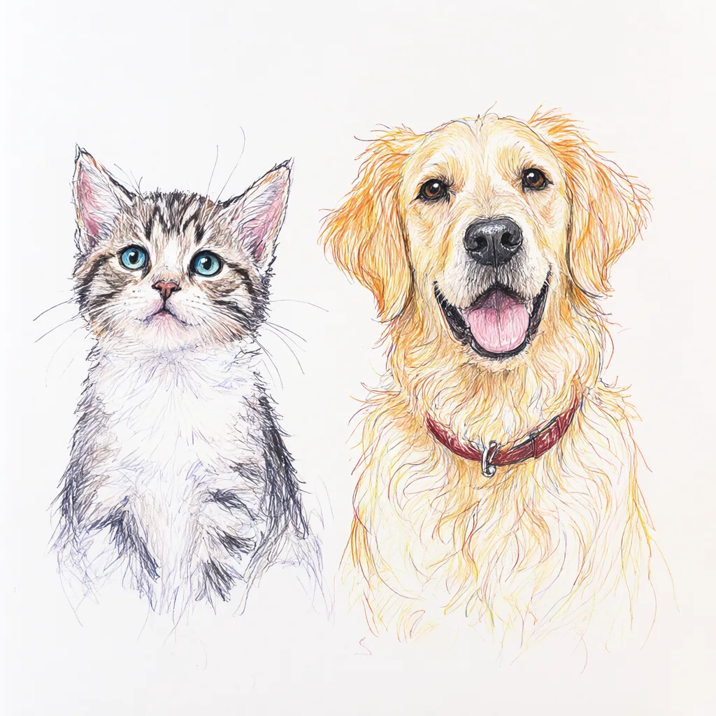 Doodle of a cute cat and dog (AI-generated)