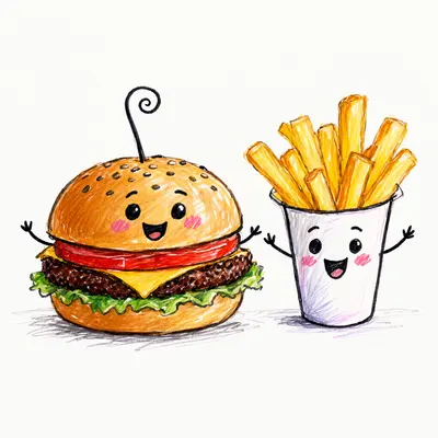 Doodle Food Friends (AI-generated)