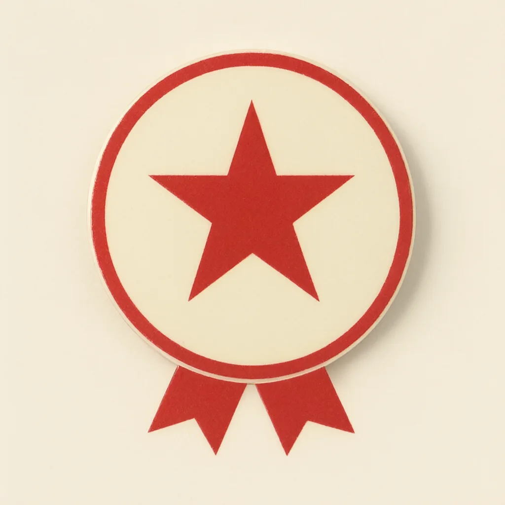 Flat badge logo mark of a circle with a star and a blank ribbon banner (AI-generated)