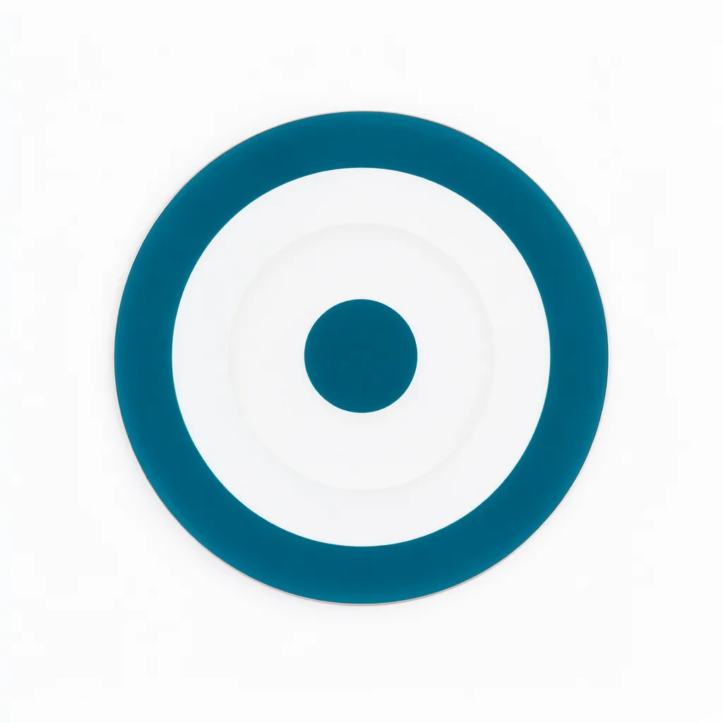 Flat badge logo mark of two concentric rings with one solid dot (AI-generated)