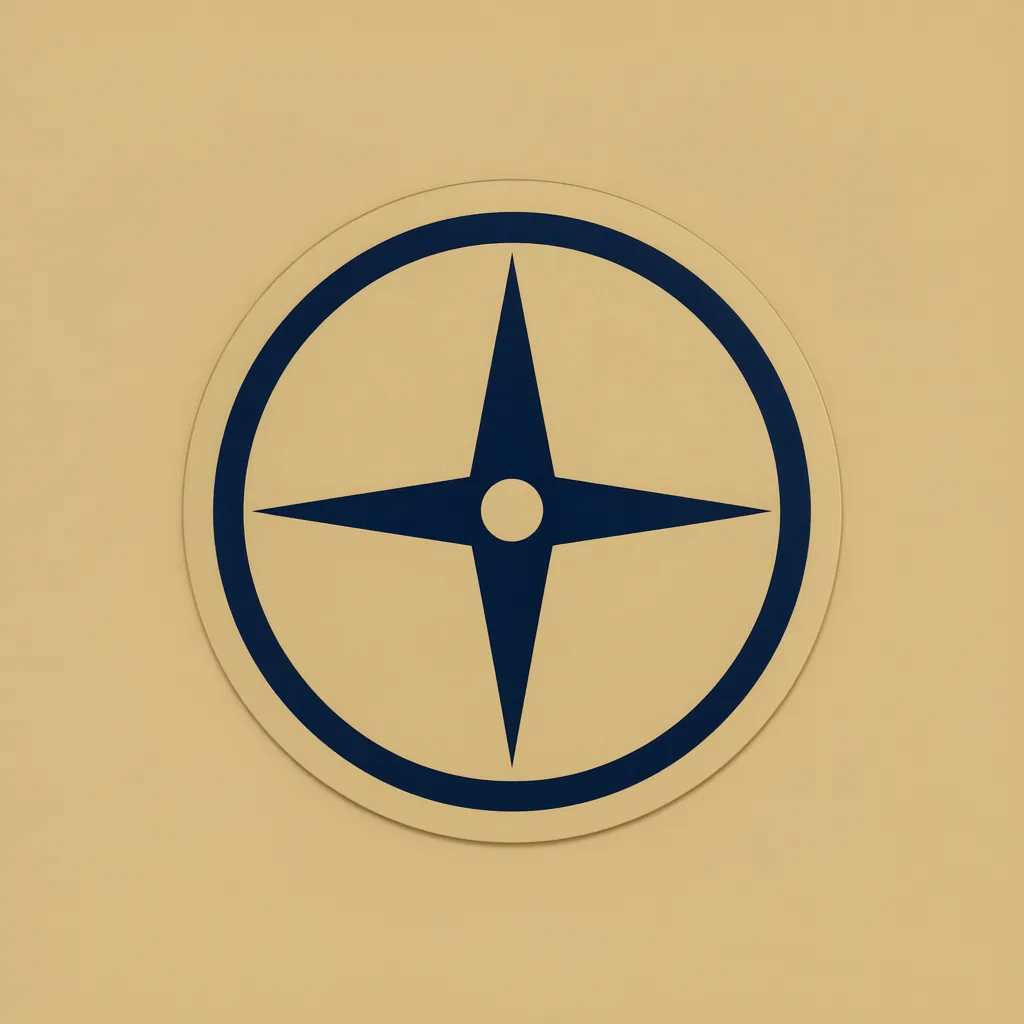 Flat badge logo mark of a circle with a four point compass needle (AI-generated)