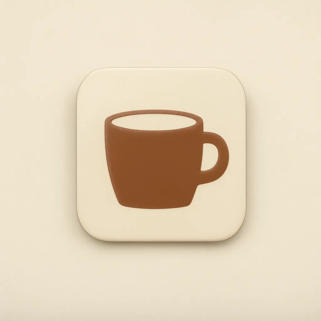 Flat badge logo mark of a rounded square with a coffee cup silhouette (AI-generated)