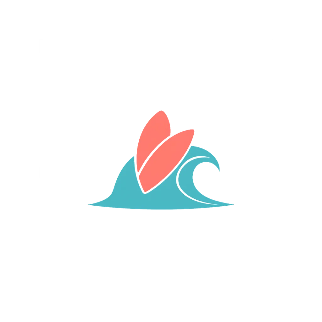 Flat interface icon of a surfboard crossing a wave (AI-generated)