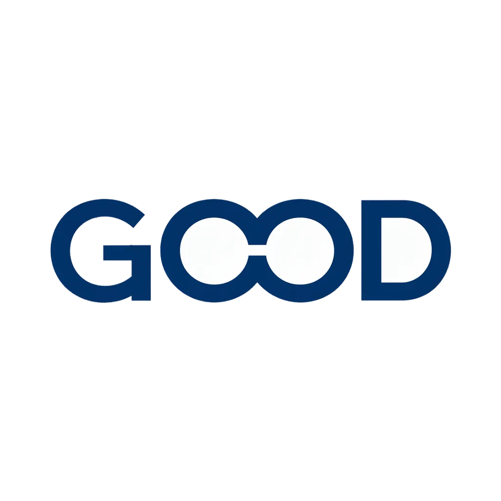 Minimal brand logo: the word GOOD in thick navy geometric letters (AI-generated)