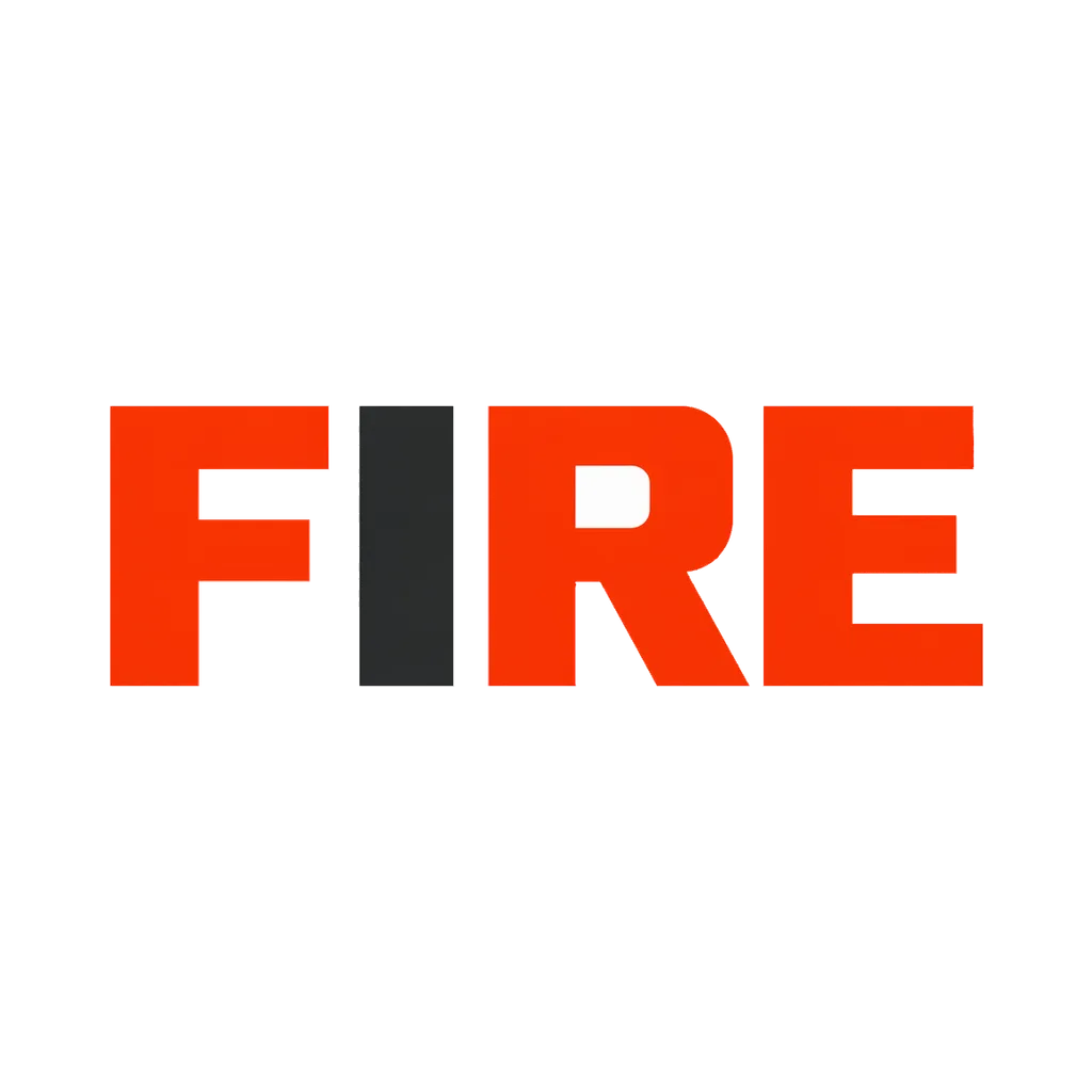 Minimal brand logo: the word FIRE in heavy orange-red letterforms