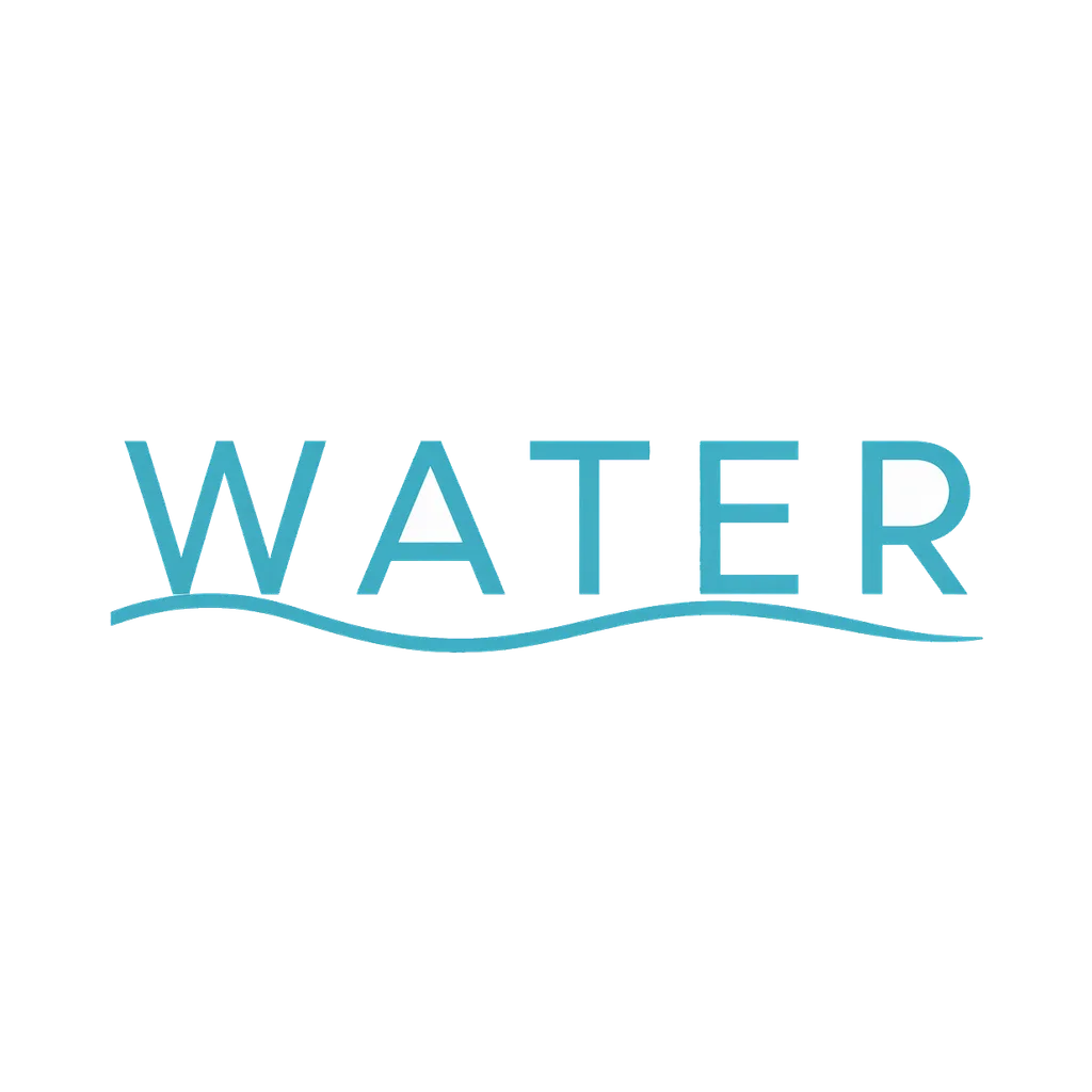Minimal brand logo: the word WATER in ocean teal over a single wave line