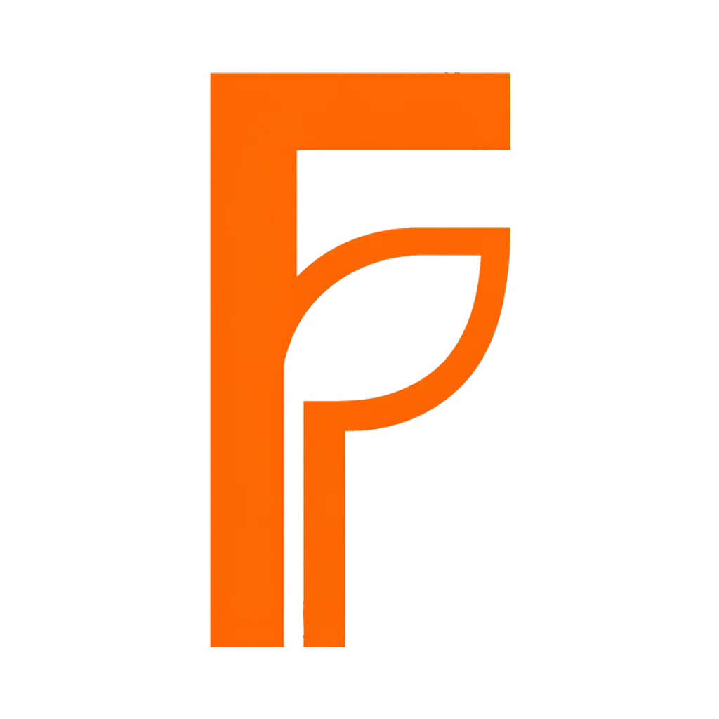 Minimal brand logo: a geometric F of three orange bars with a leaf cut (AI-generated)