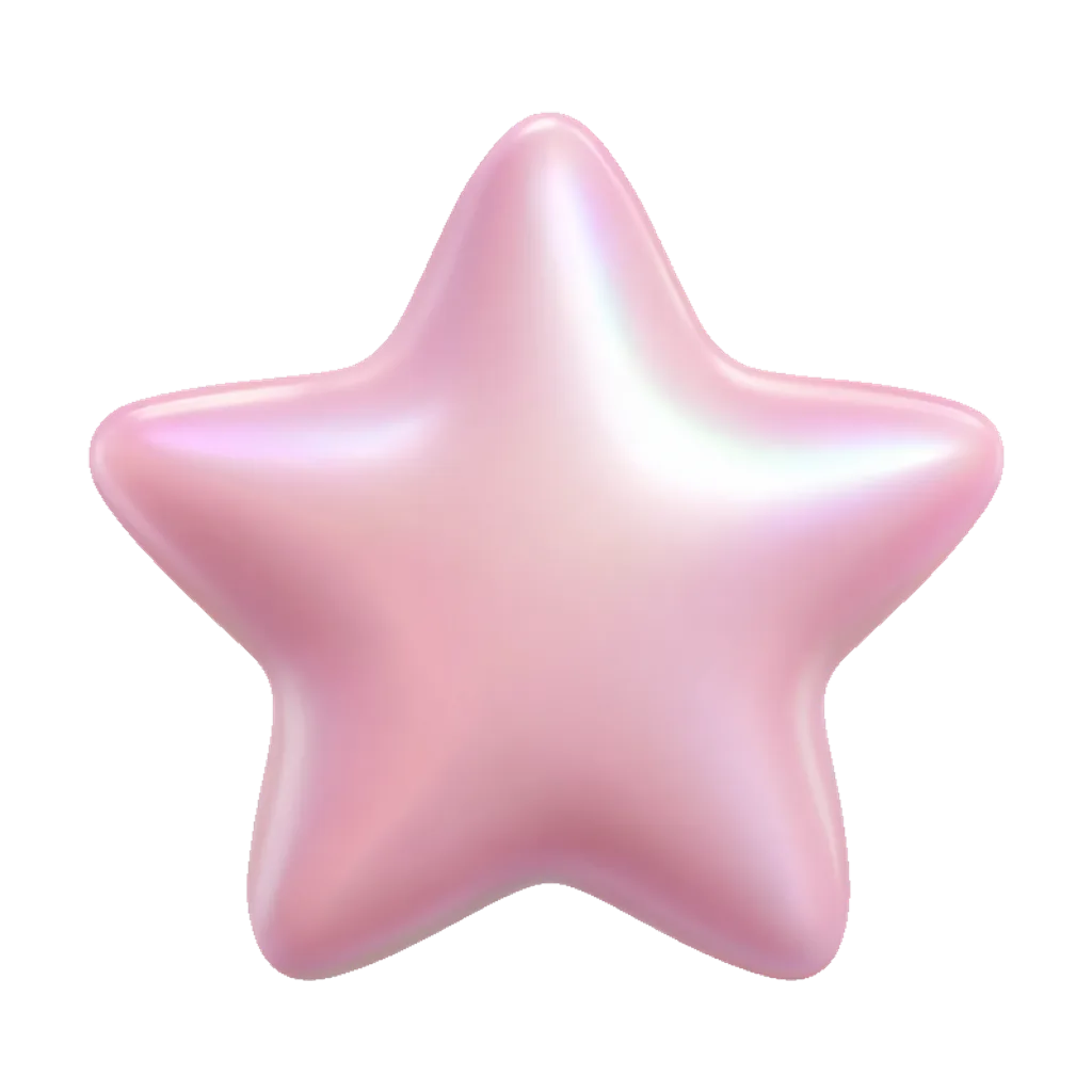 Graphic element: a puffy glossy star in pink and pearl (AI-generated)