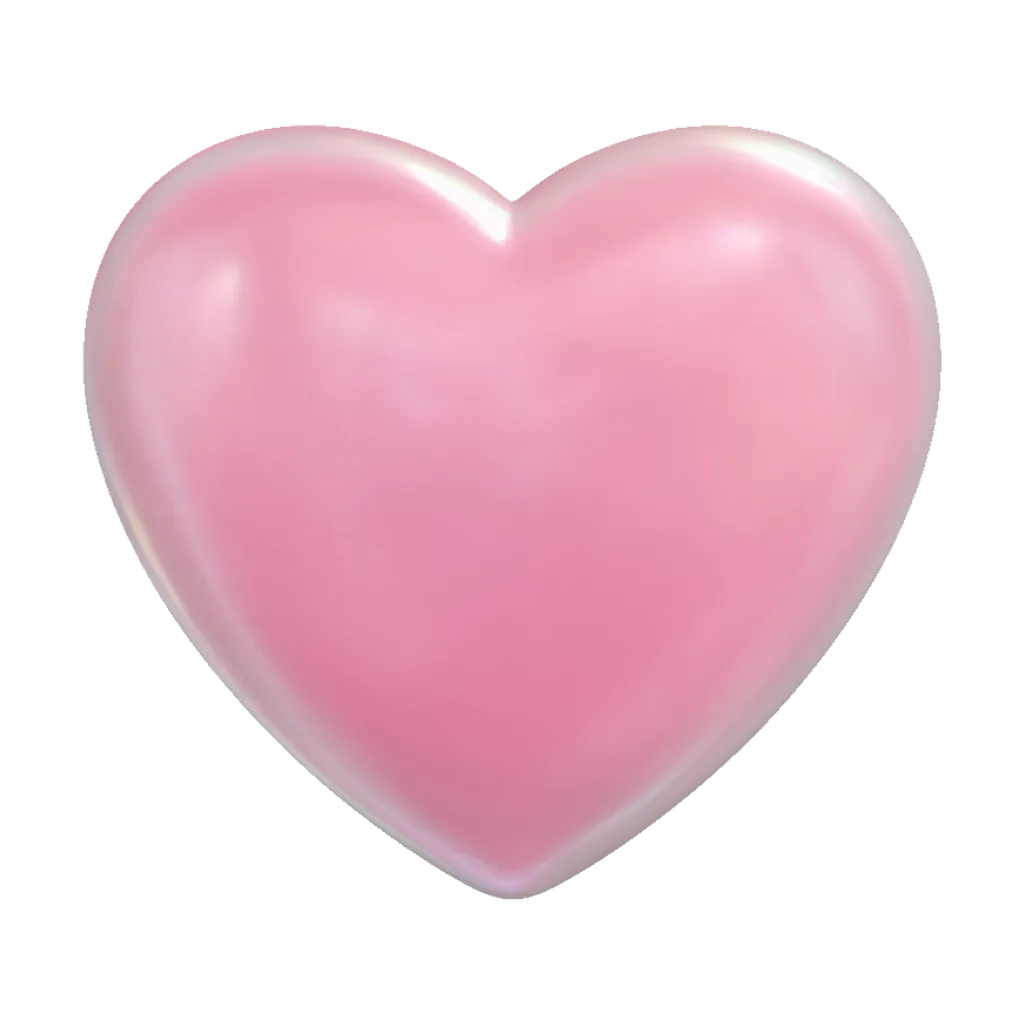 Graphic element: a plump glossy heart in rose pink (AI-generated)