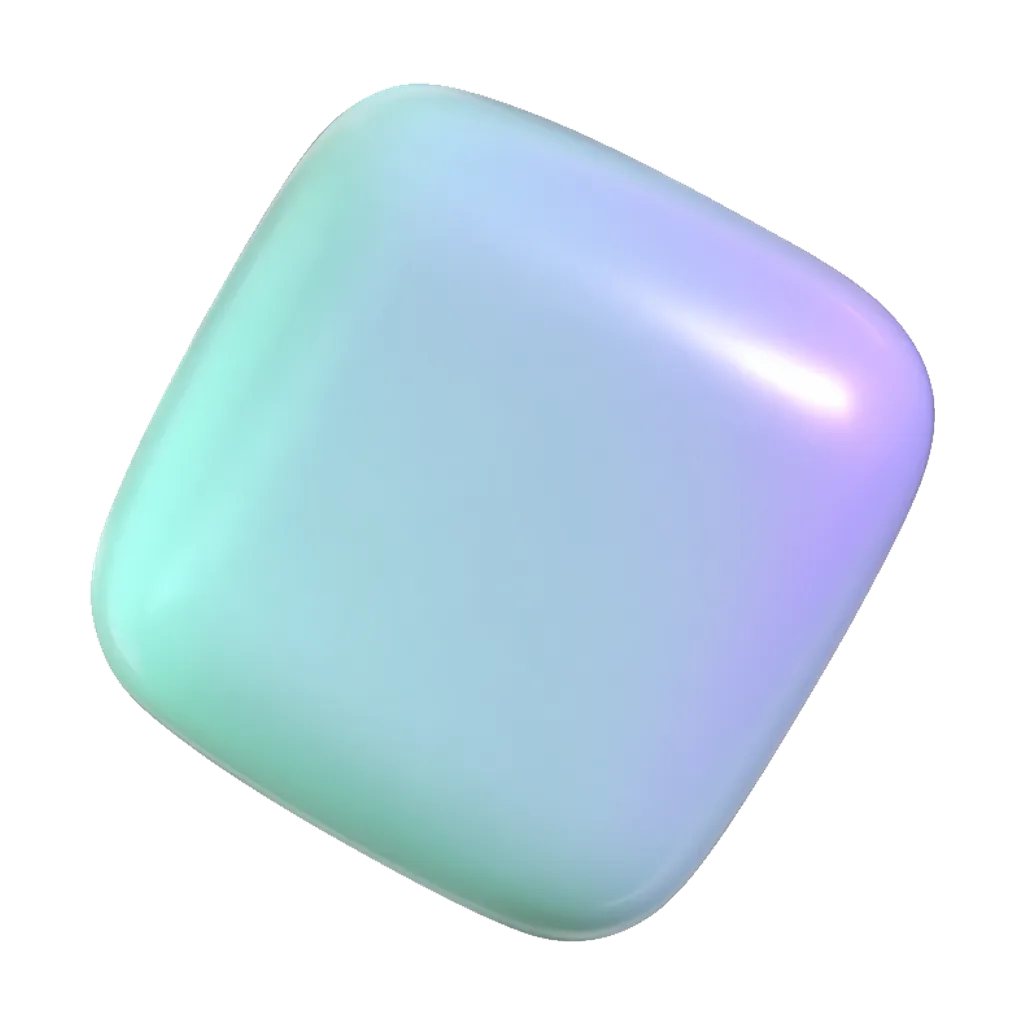 Graphic element: a rounded cube in mint and lilac (AI-generated)