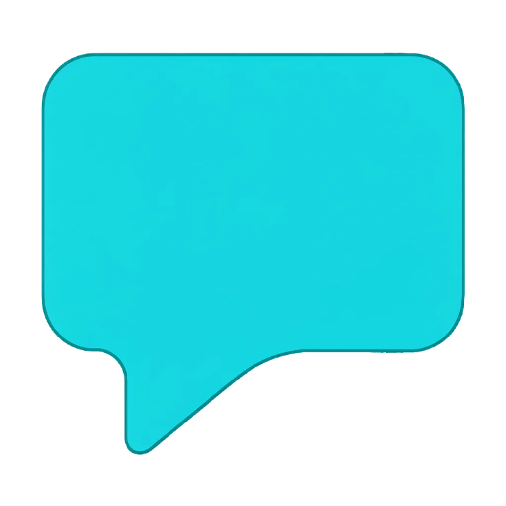 Graphic element: a rounded turquoise speech bubble with a short tail (AI-generated)