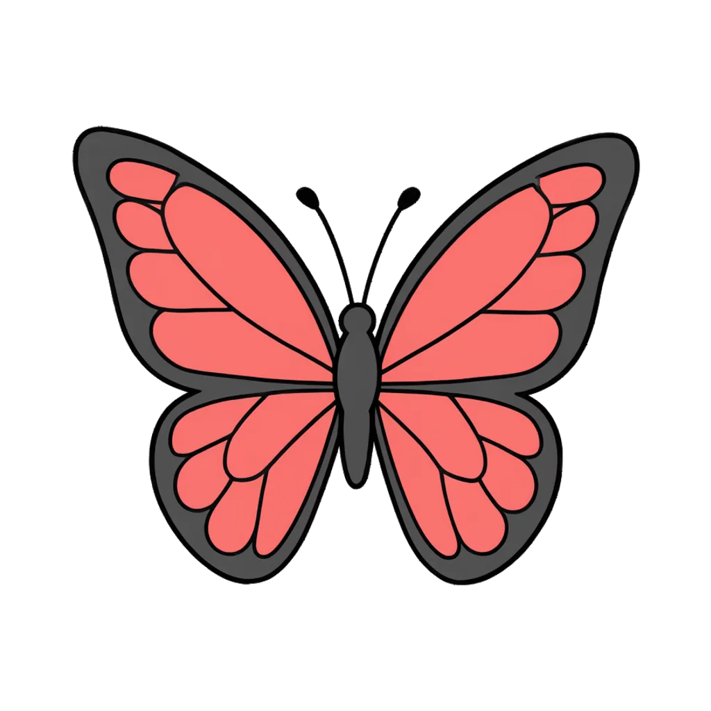 Cartoon graphic element of a butterfly with open wings (AI-generated)