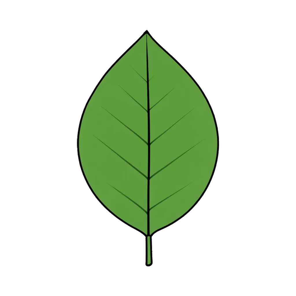 Cartoon graphic element of a single leaf with a centre vein (AI-generated)