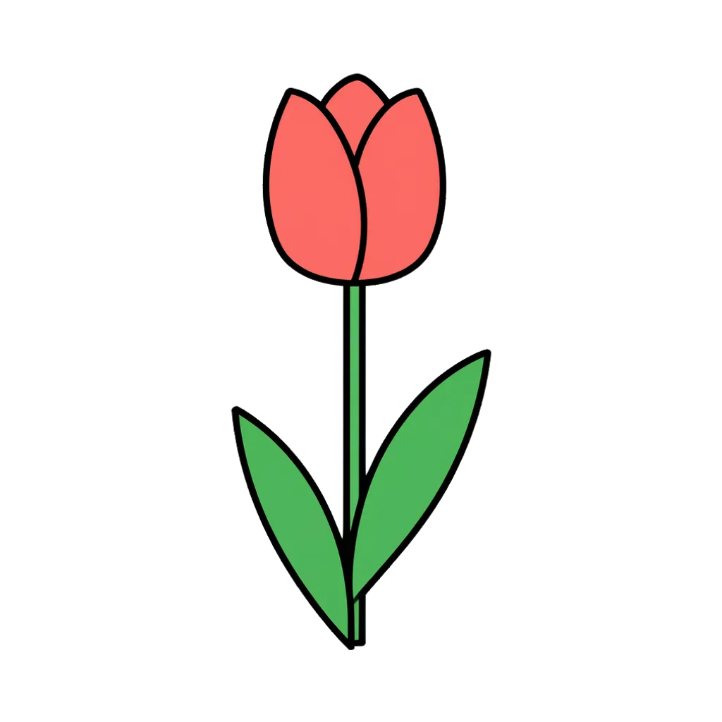 Cartoon graphic element of a tulip with stem and leaves (AI-generated)