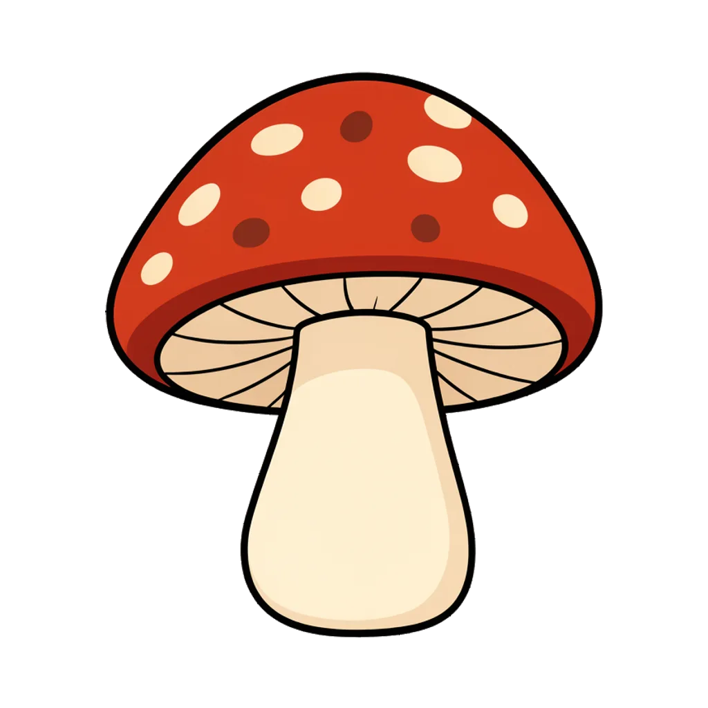 Cartoon graphic element of a spotted mushroom (AI-generated)