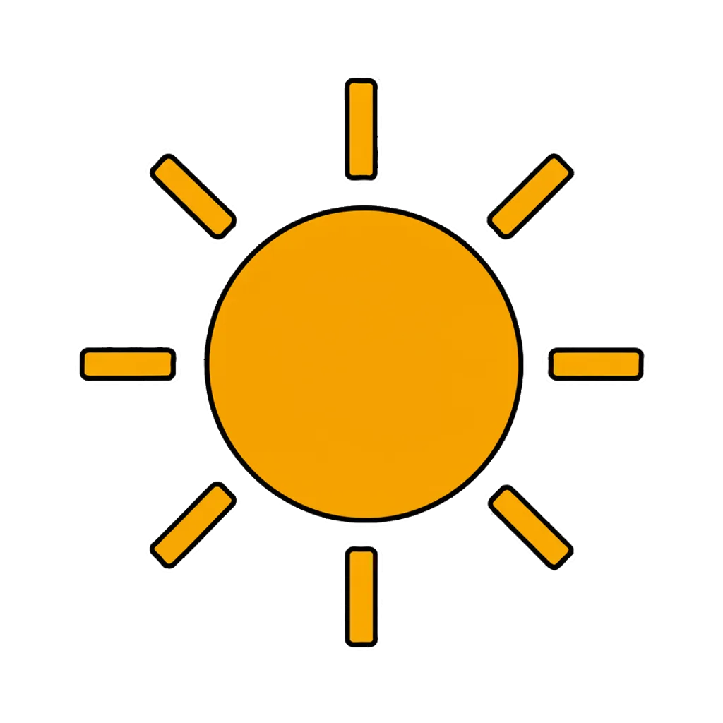 Cartoon graphic element of a sun with eight short rays (AI-generated)