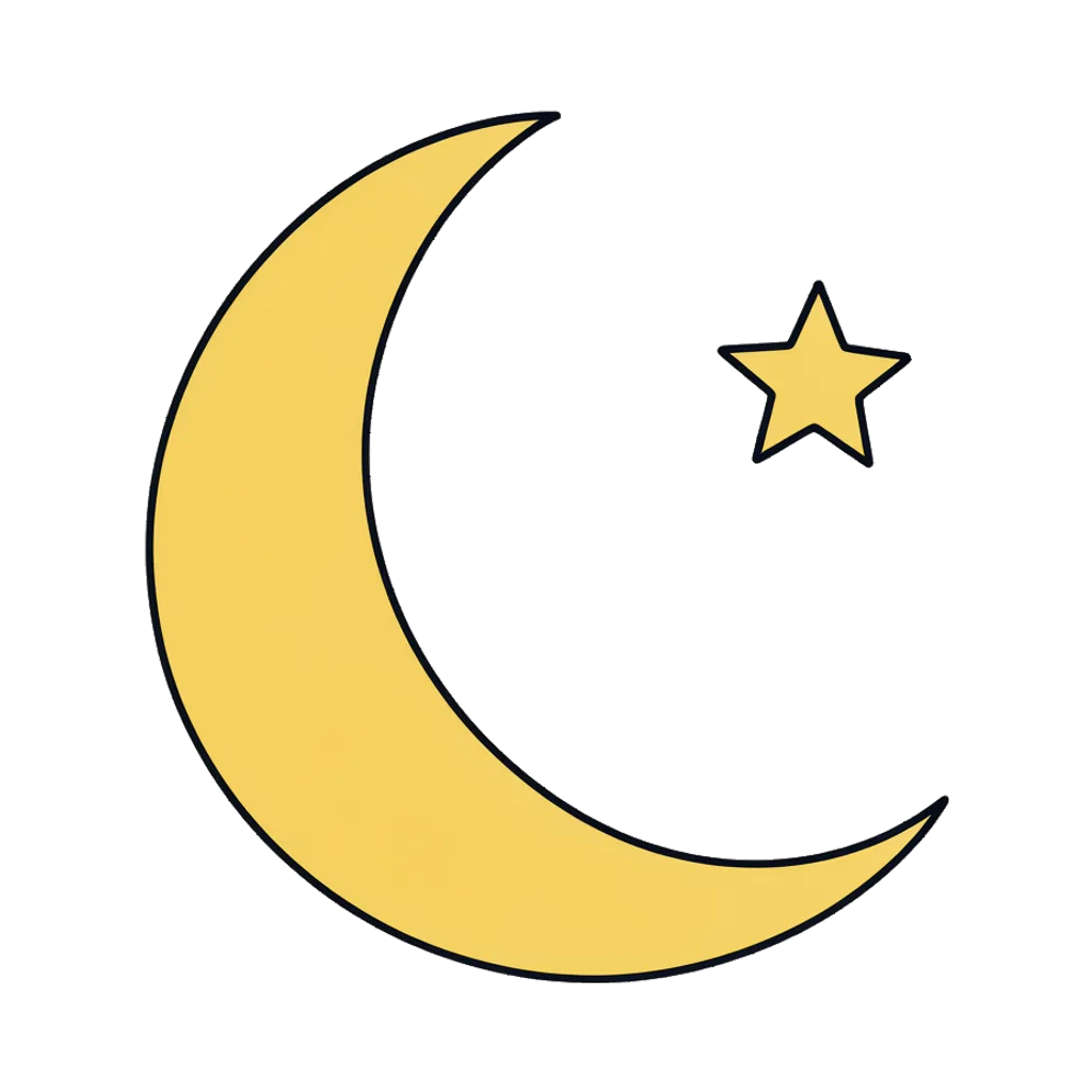 Cartoon graphic element of a crescent moon with one star (AI-generated)