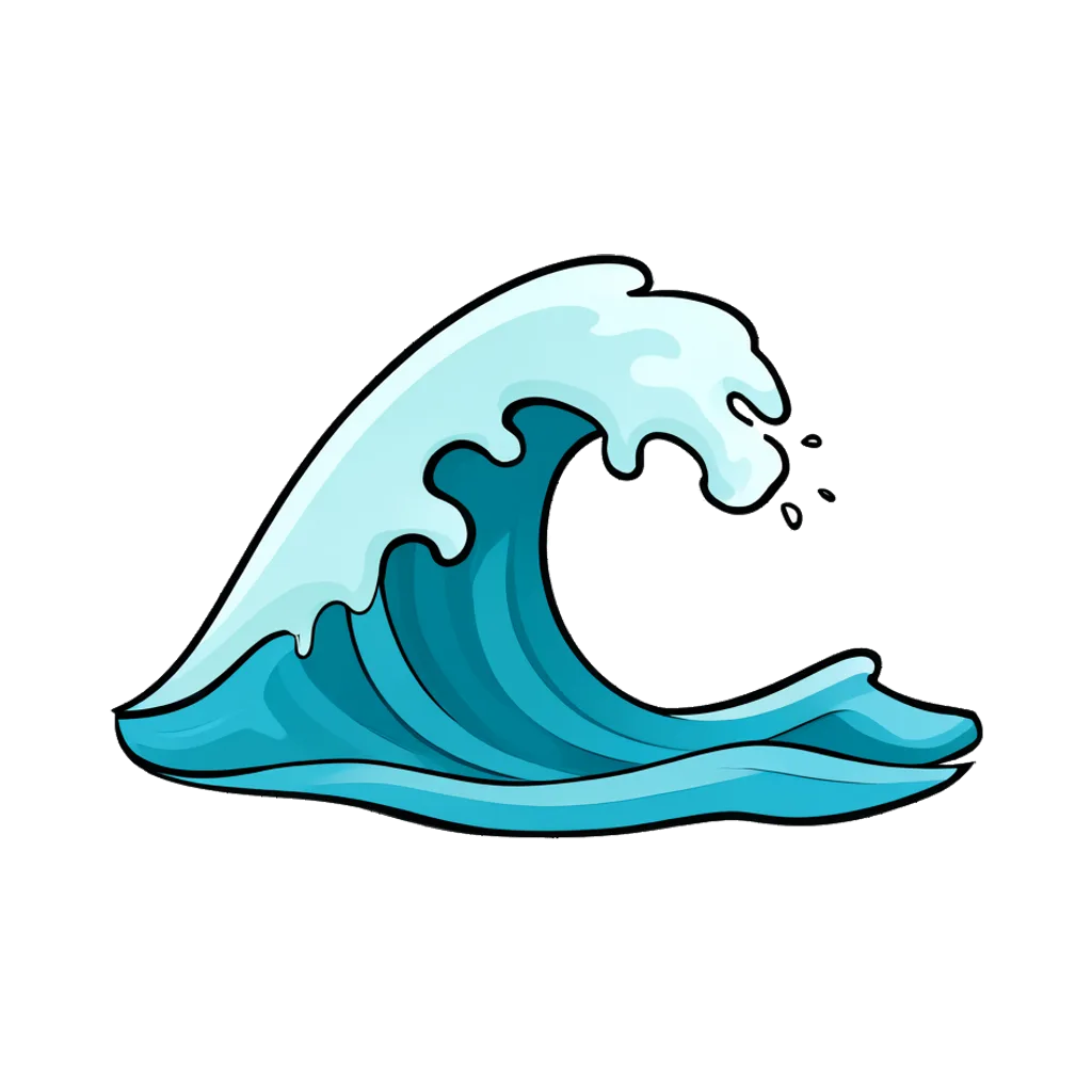 Cartoon graphic element of a curling wave (AI-generated)