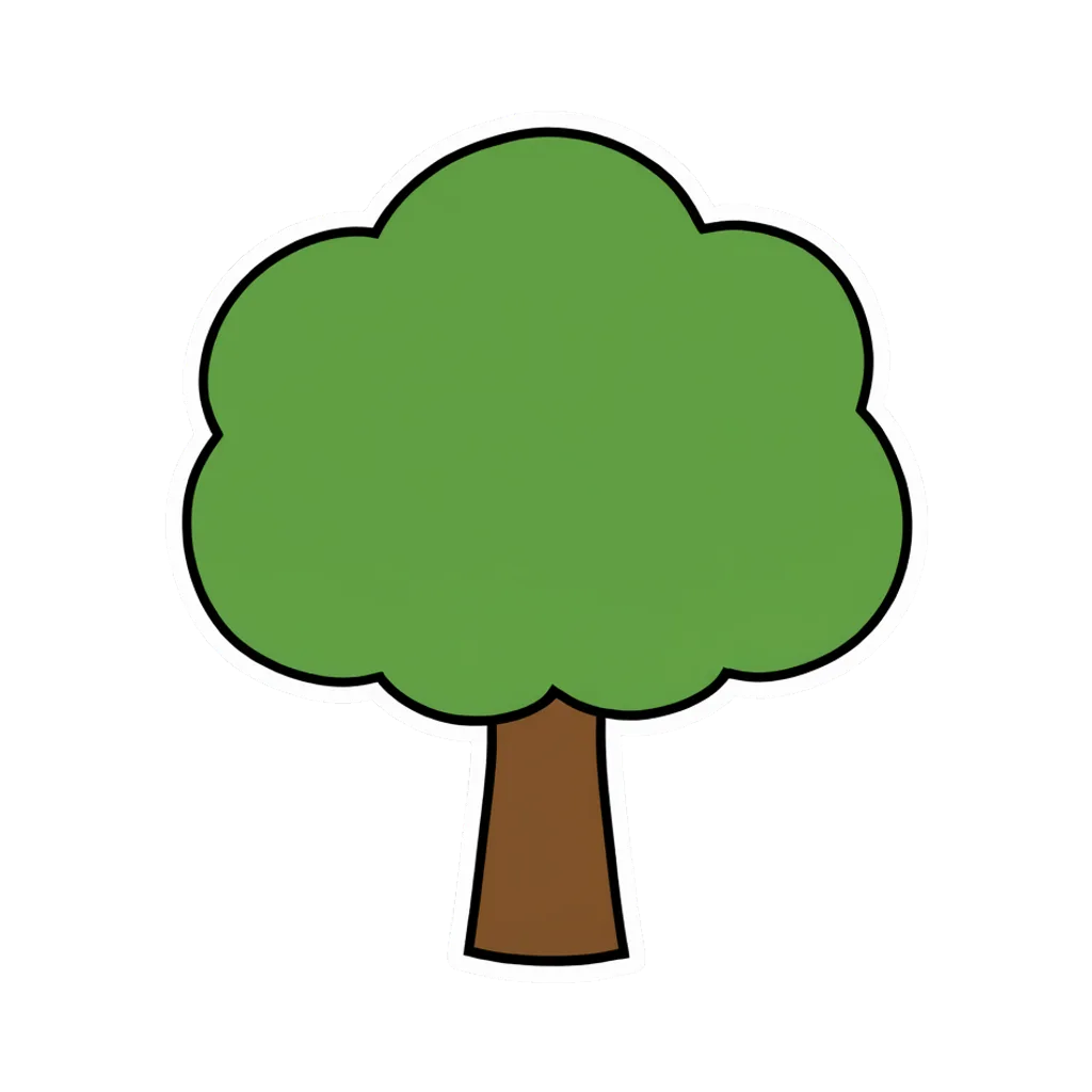 Cartoon graphic element of a round tree with a short trunk (AI-generated)