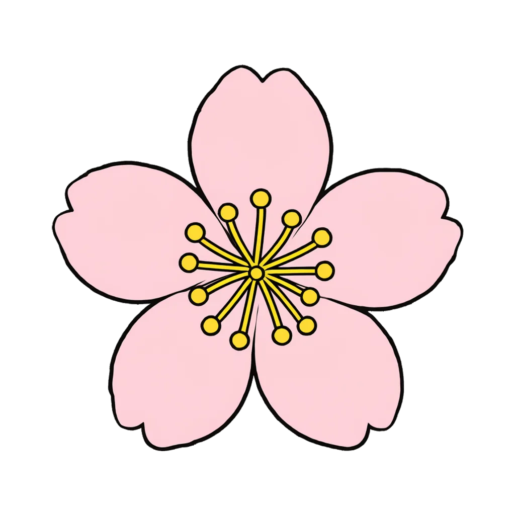 องค์ประกอบกราฟิกการ์ตูนรูปดอกซากุระห้ากลีบ (สร้างด้วย AI)
