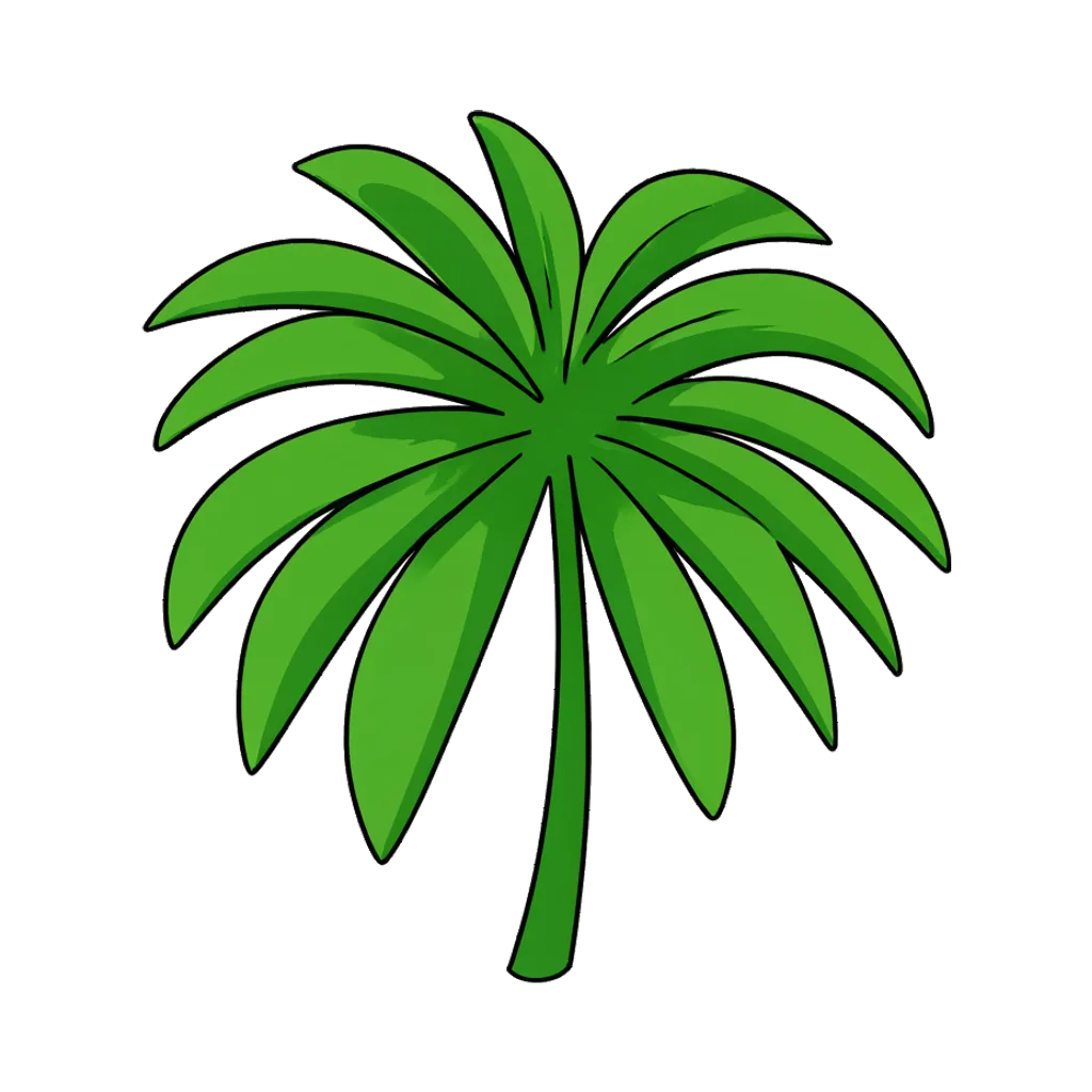 Cartoon graphic element of a fan shaped palm leaf (AI-generated)