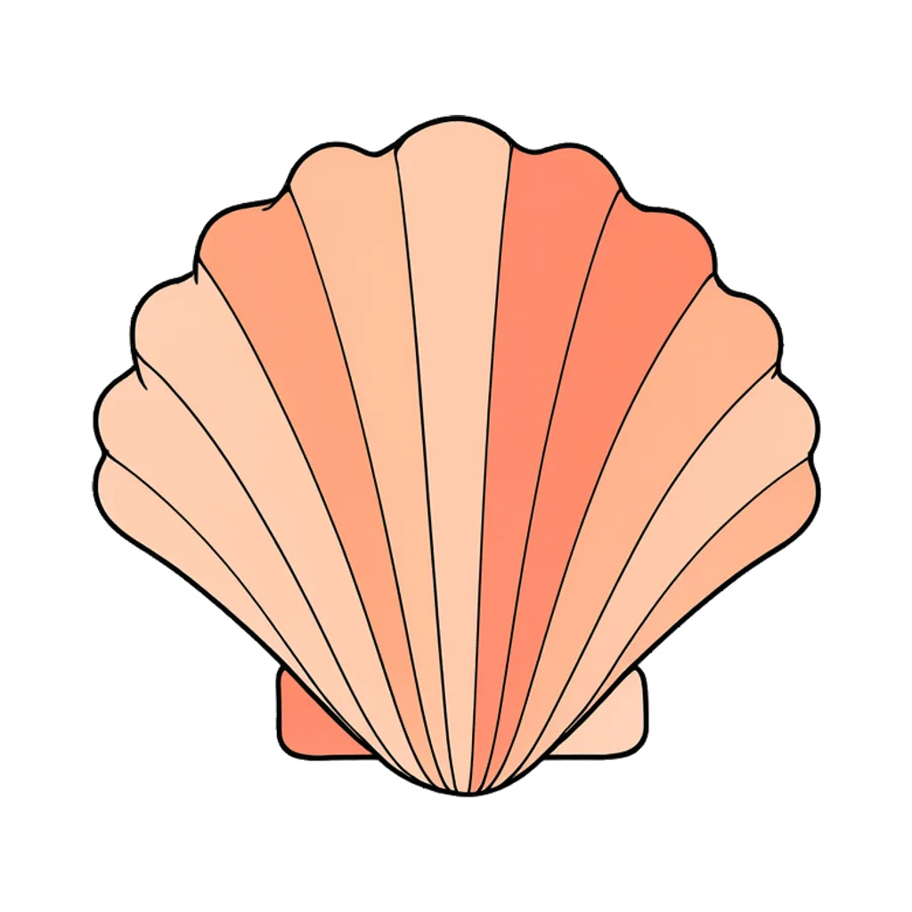 Cartoon graphic element of a scalloped seashell (AI-generated)