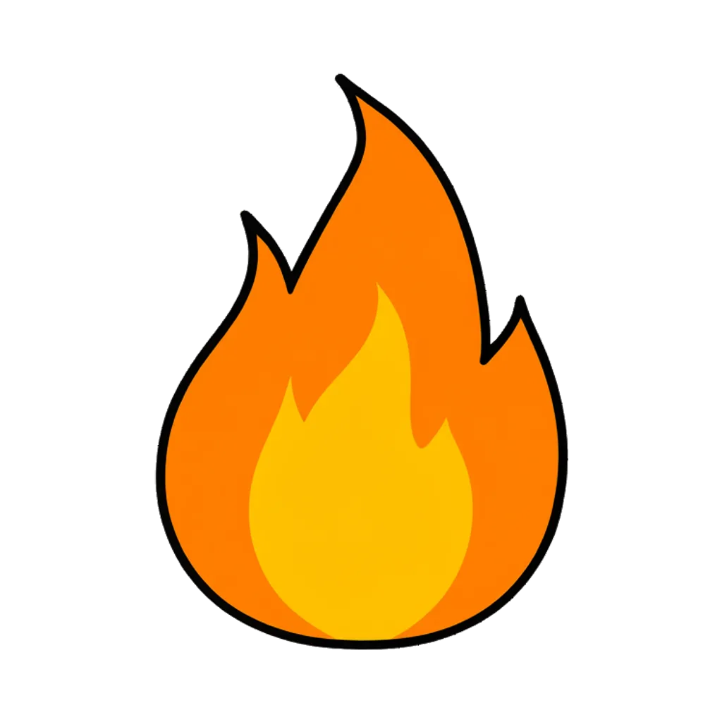 Cartoon graphic element of a single flame (AI-generated)