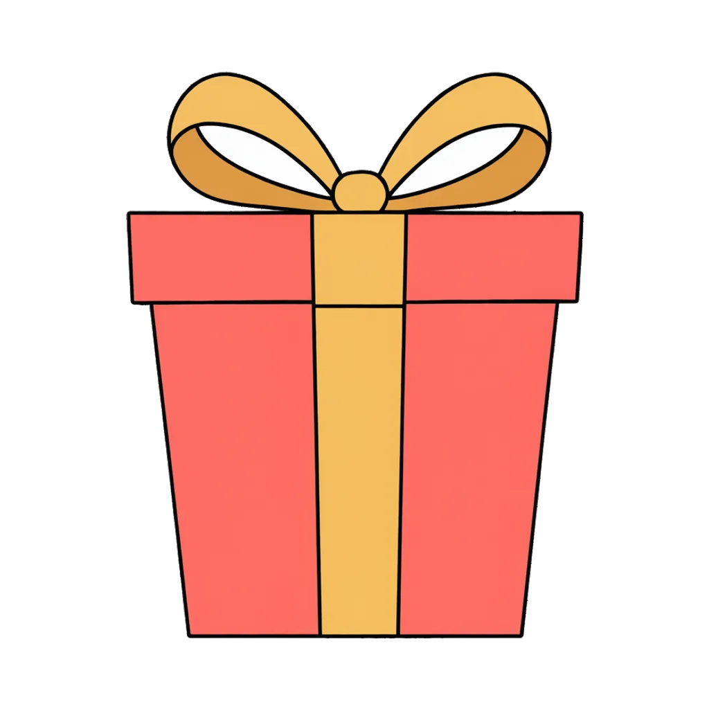 Cartoon graphic element of a gift box with a ribbon bow (AI-generated)
