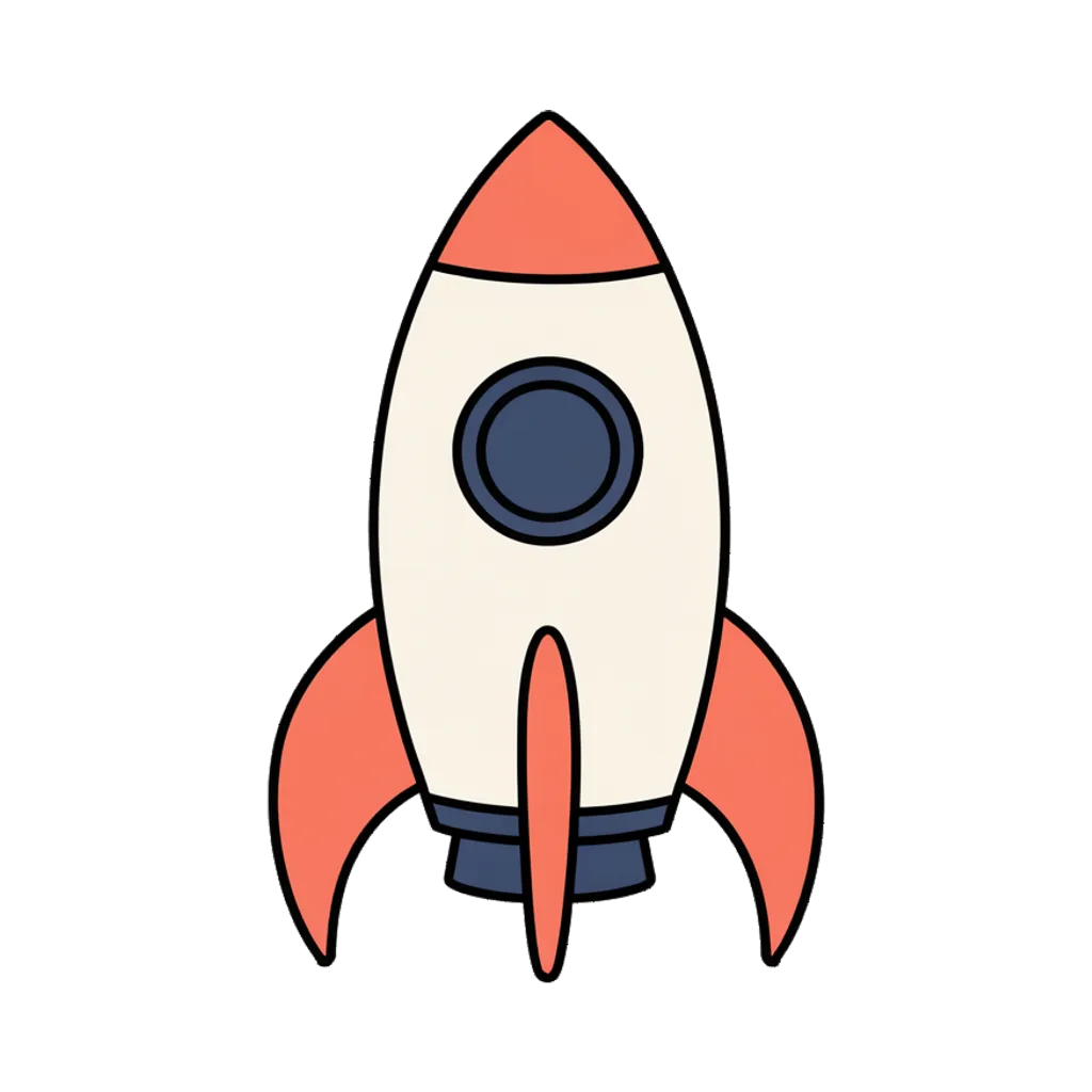 Cartoon graphic element of a small rocket with fins (AI-generated)