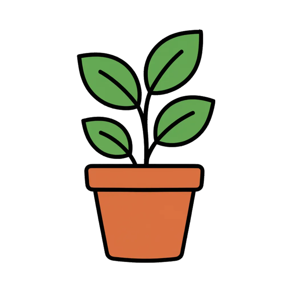 Cartoon graphic element of a small potted plant (AI-generated)