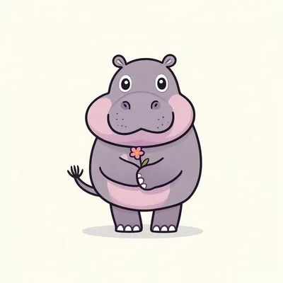 Cartoon Hippo with a Flower (AI-generated)