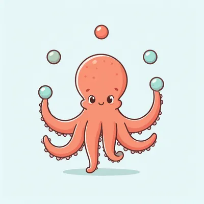 Cartoon Octopus Juggling (AI-generated)