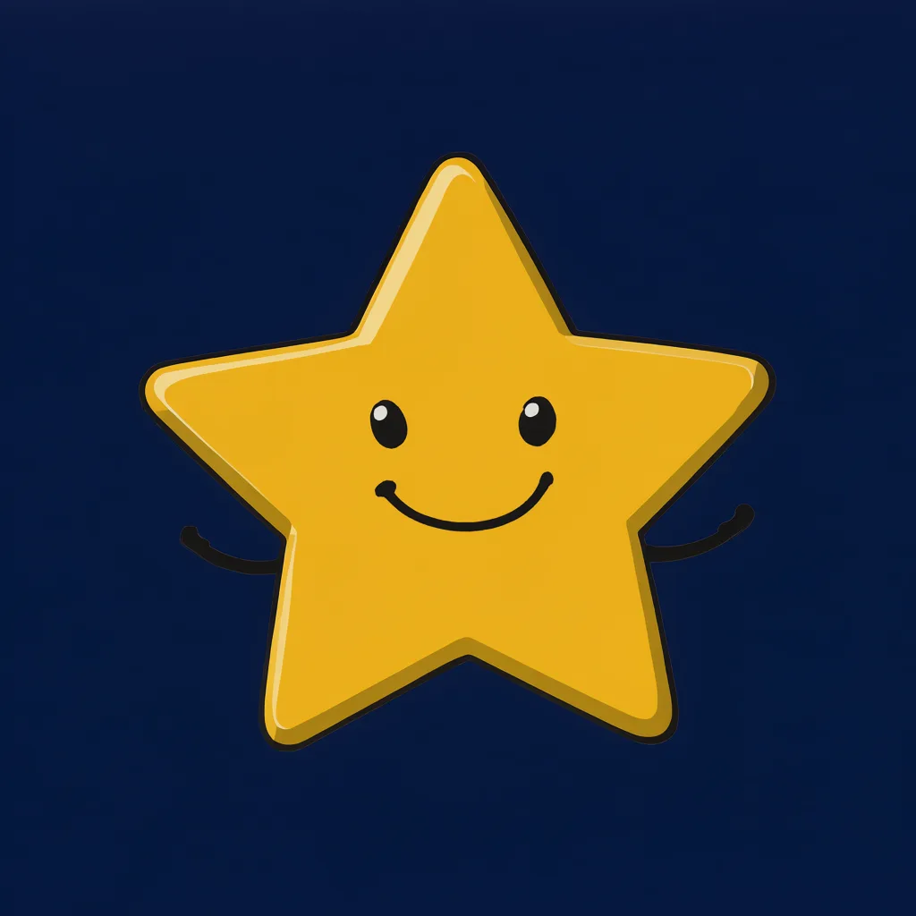 Cartoon illustration of a smiling mustard star character with small arms on a deep navy background (AI-generated)