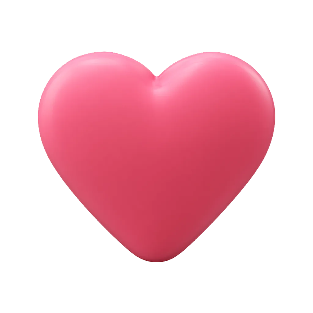 3D clay icon of a plump glossy clay heart in rose pink