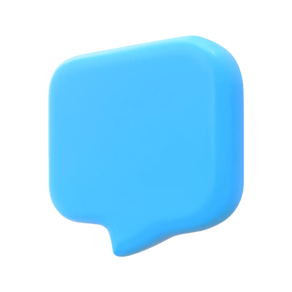 3D clay icon of a rounded clay speech bubble in sky blue