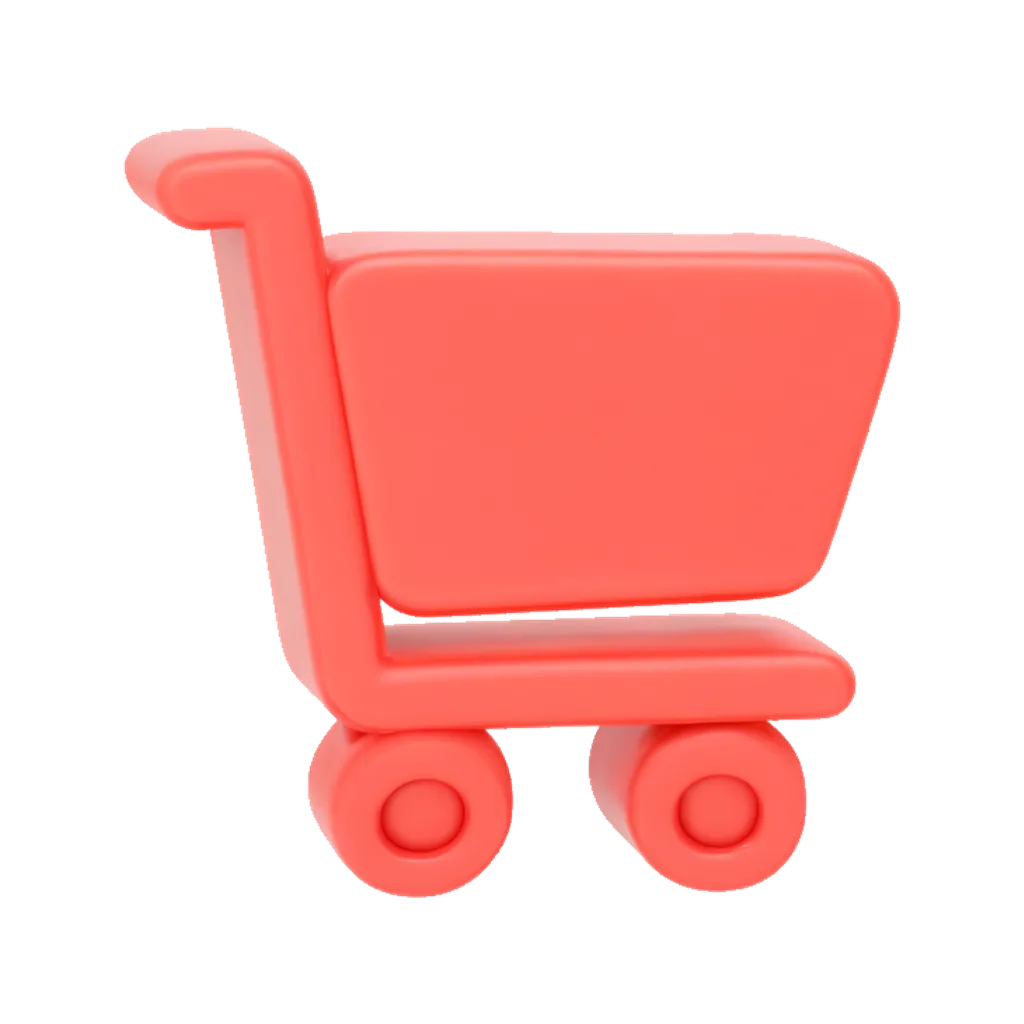3D clay icon of a clay shopping cart in coral red