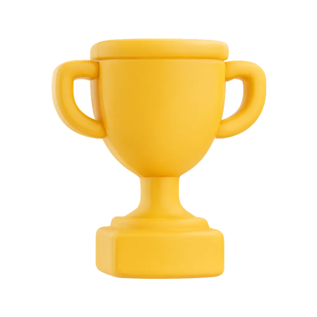 3D clay icon of a clay trophy cup in golden yellow