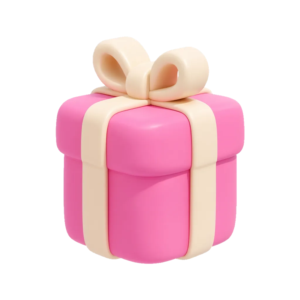 3D clay icon of a clay gift box with a ribbon bow in pink