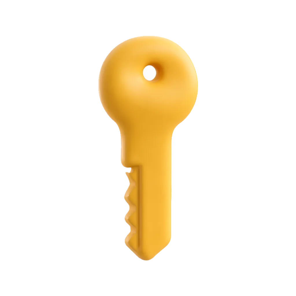3D clay icon of a simple clay key in brass yellow