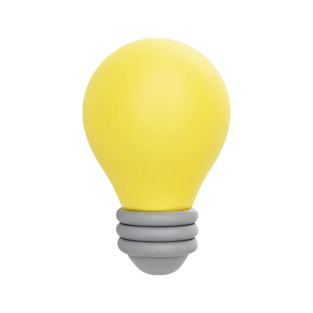 3D clay icon of a clay light bulb in soft yellow and grey