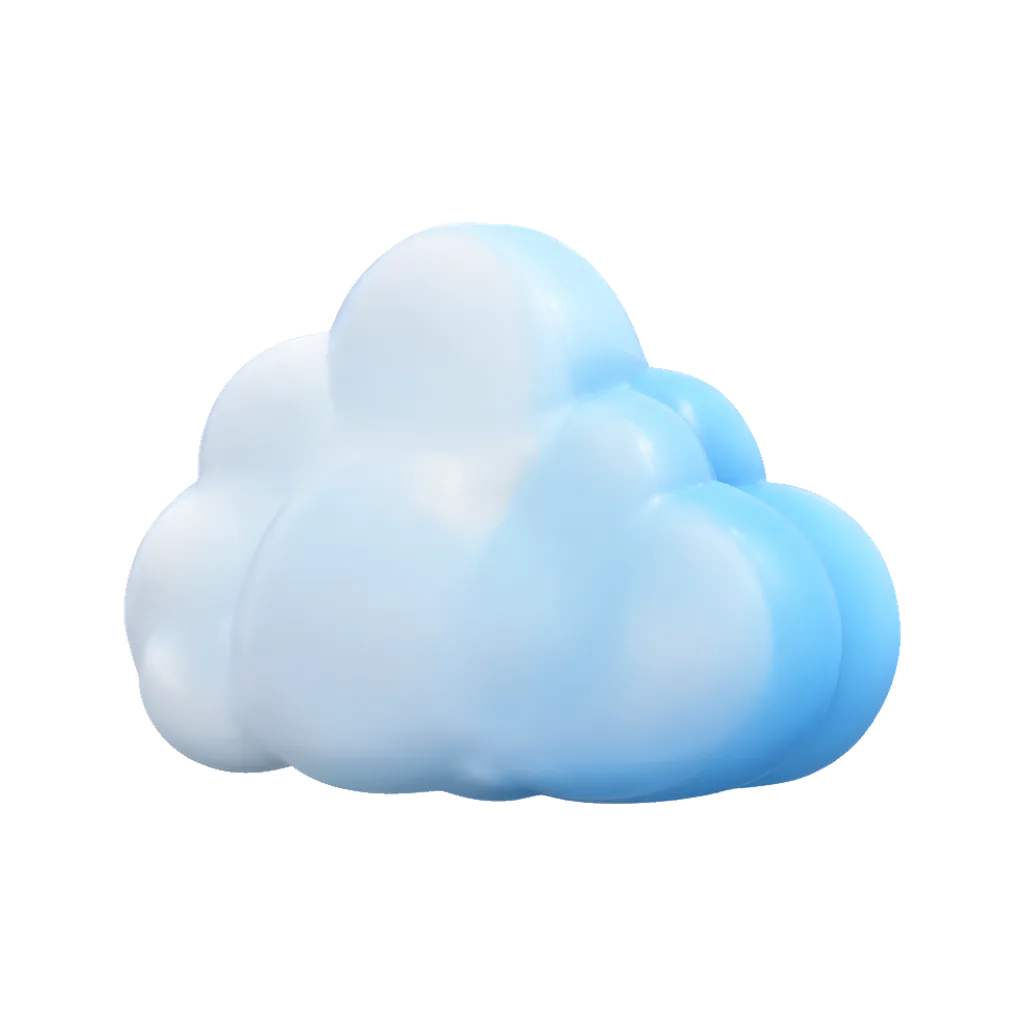 3D clay icon of a puffy clay cloud in light blue and white