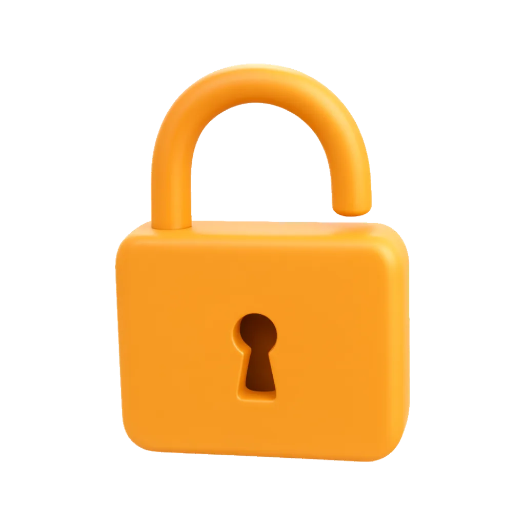 3D clay icon of a padlock clay icon in amber orange