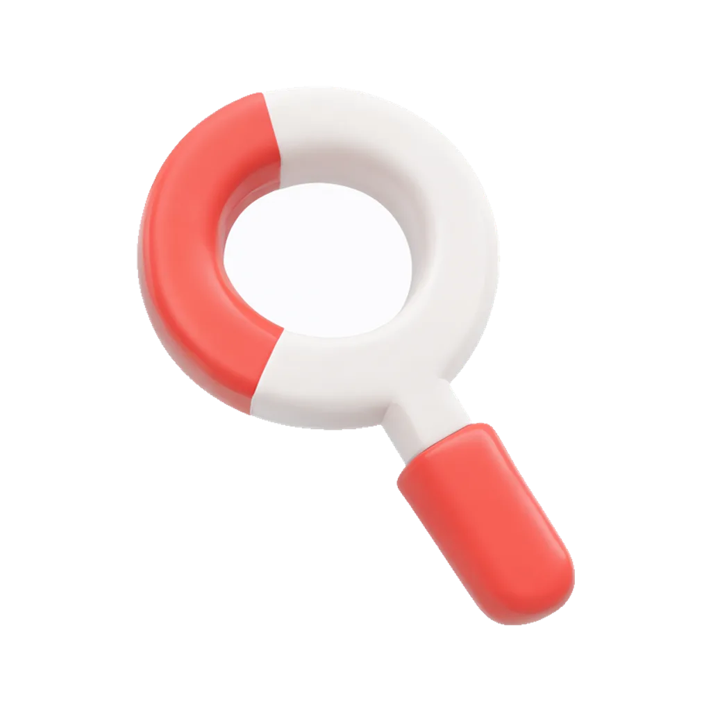 3D clay icon of a magnifying glass clay icon in coral