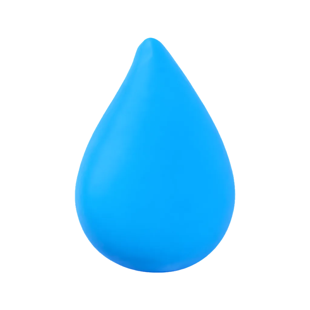 3D clay icon of a plump water drop clay icon in bright blue