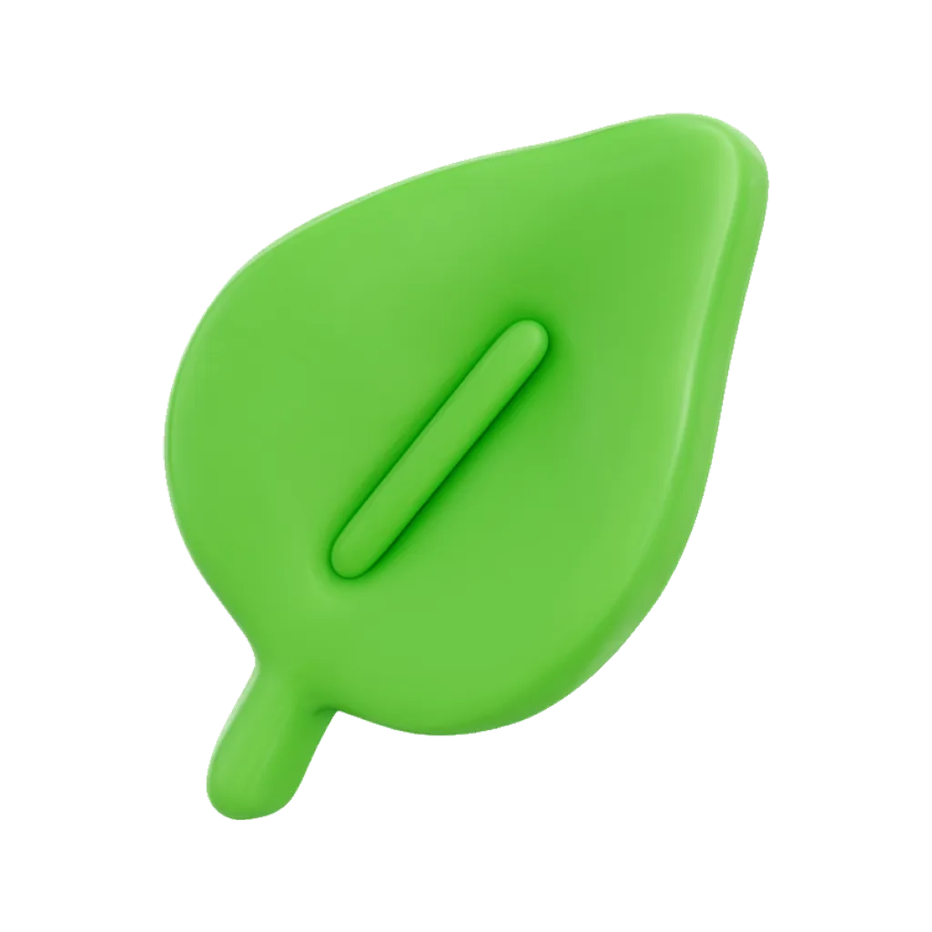 3D clay icon of a leaf clay icon in fresh green