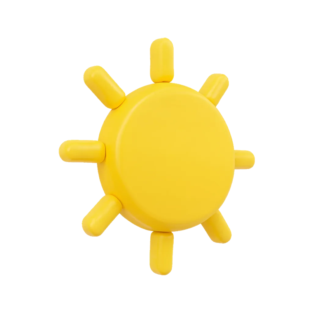 3D clay icon of a sun clay icon in warm yellow