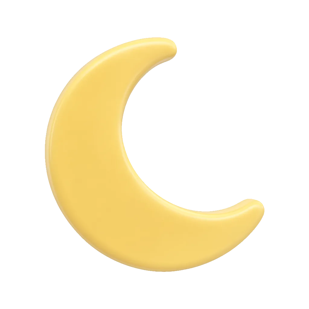3D clay icon of a crescent moon clay icon in pale gold