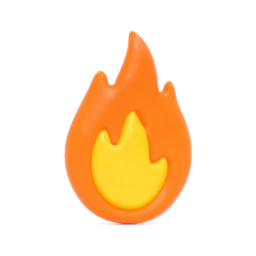 3D clay icon of a small flame clay icon in orange